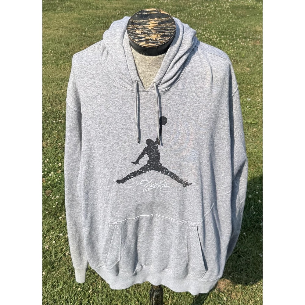 Jordan Hoodie Mens 4XL Gray Flight Jumpman Graphic Pullover Fleece Sweatshirt
